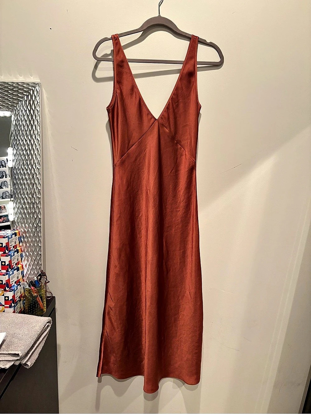 Wilfred Satin Maxi Dress in Brown Size Small Like New